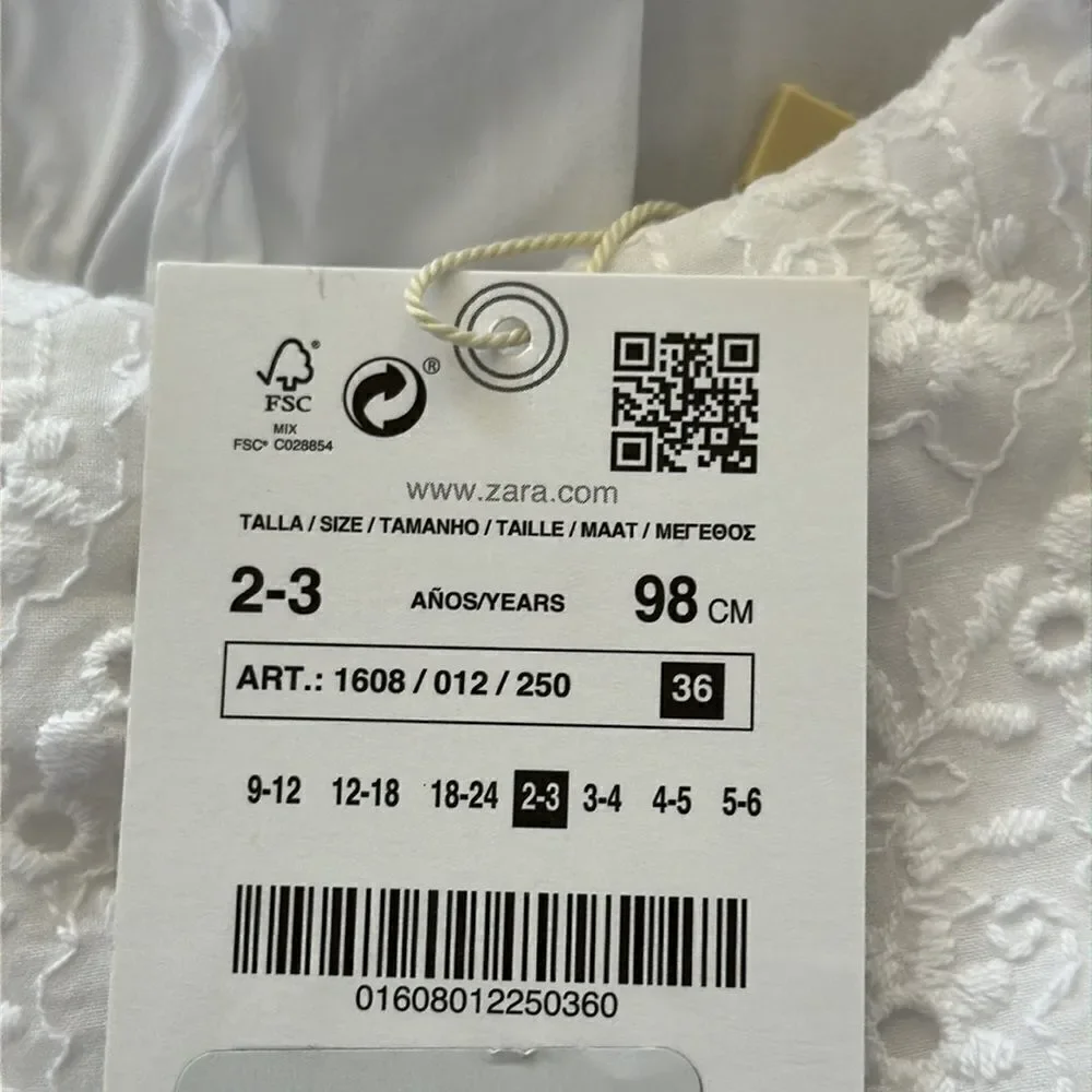 ZARA Kids White Tiered Dress with Embroidered Collar NWT Size 3T 4T